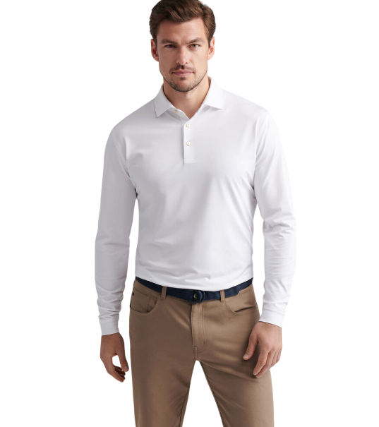 Peter Millar Mens' Solid Stretch Jersey Long Sleeve Polo
