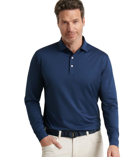 Peter Millar Mens' Solid Stretch Jersey Long Sleeve Polo